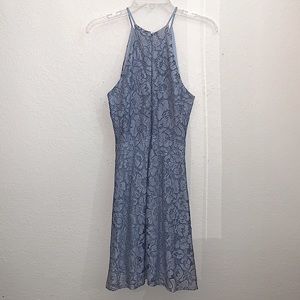 Aqua Halter Lace Mini Dress Blue Gray Small